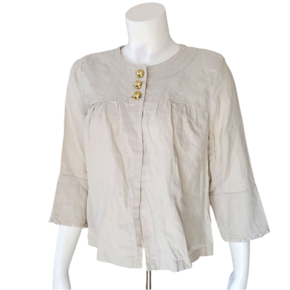 Grace Elements Linen Tan Gold Button Bolero Top. Size 10.